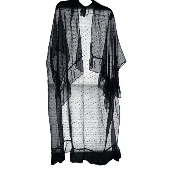 Express Womans Sheer Swiss Dot Kimono Duster-Black-One Size-GUC - Picture 6 of 6